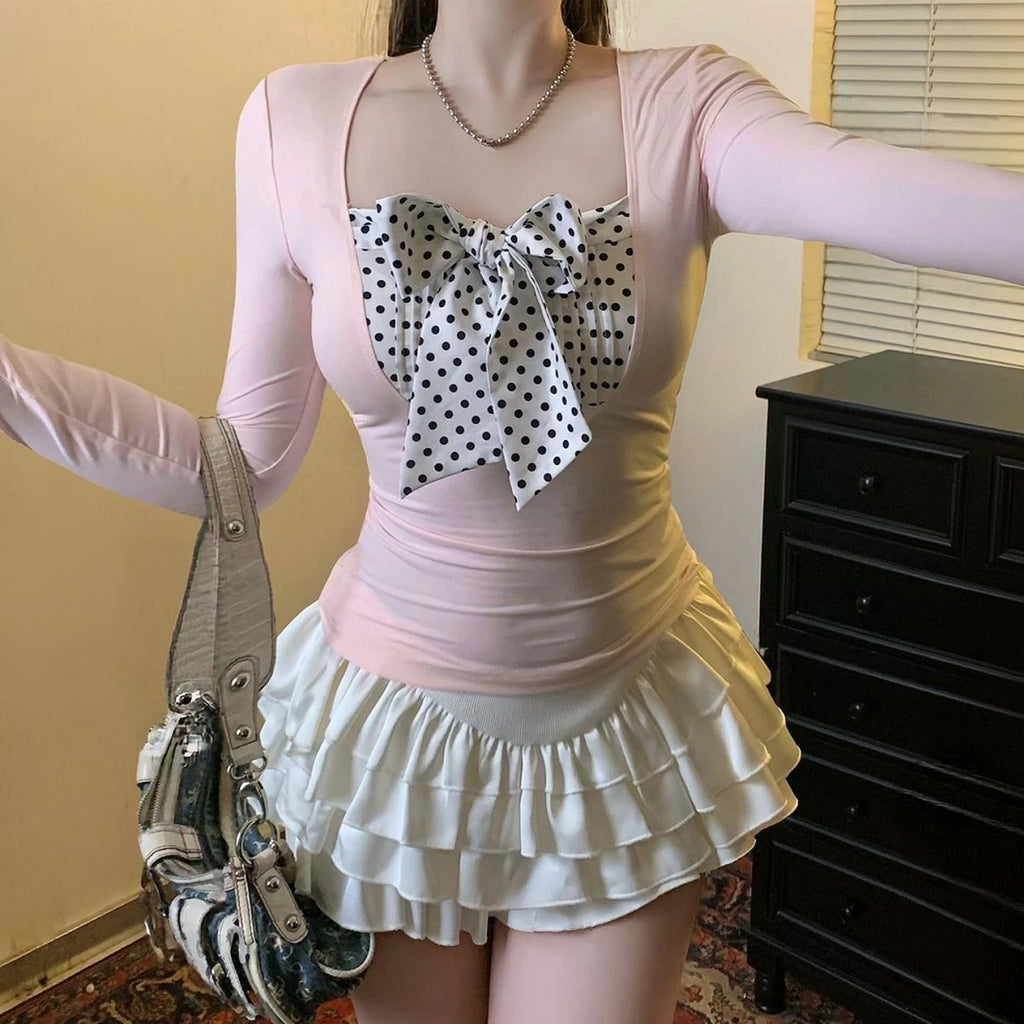 Bow Polka Dot Long Sleeve Tee