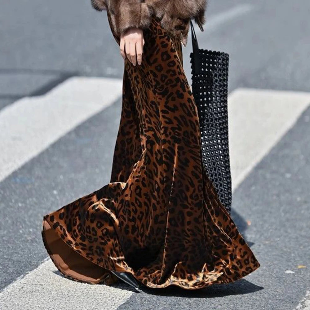 Leopard Print Velvet Pendulum Skirt