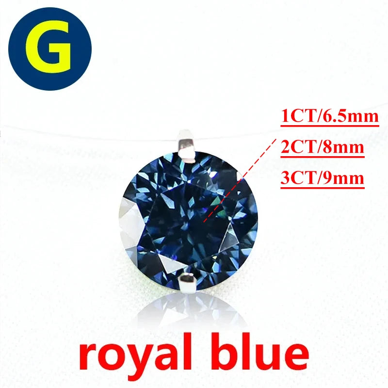 925 Sterling Silver 1ct D VVS1 Diamond with GRA Moissanite Fishing Line Blue Pendant Necklace
