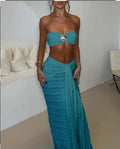 Solid Color Casual Trendy Lace Set