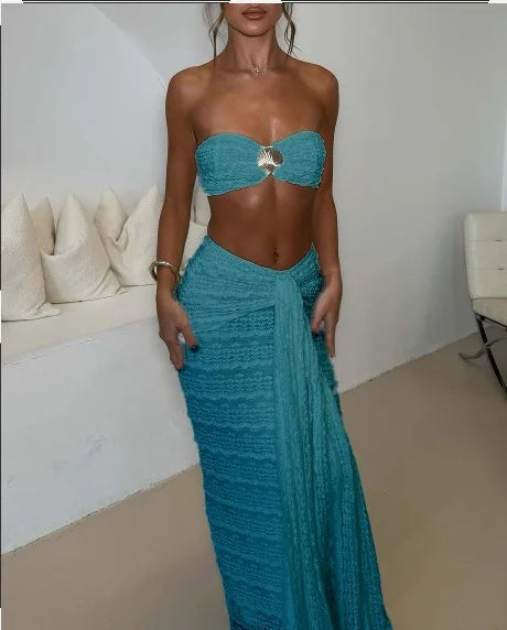 Solid Color Casual Trendy Lace Set