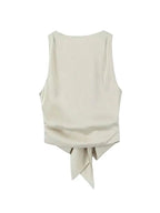 Tied Satin Back Open Crop Blouse