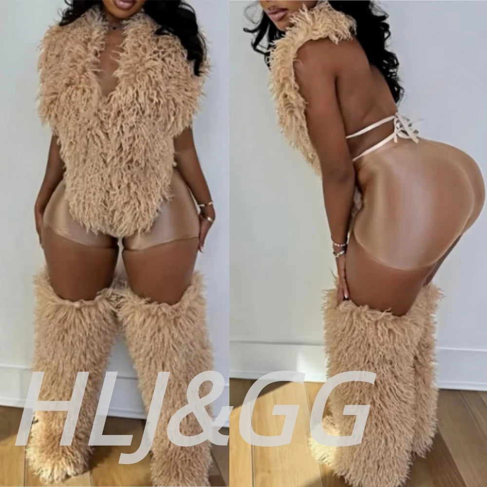 HLJ&GG Fashion Fur Sleeveless Vest Two Piece Set
