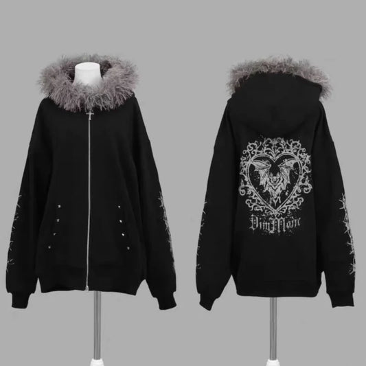 Fur-Lined Zipper Hoodie Jacket