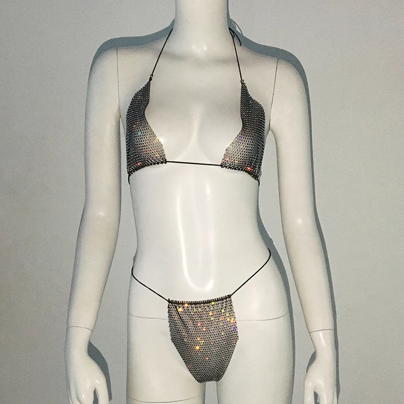 Fishnet Glitter Rhinestone Bikini