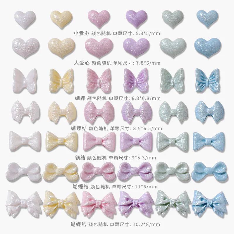 50PCS Aurora Acrylic 3D Nail Art Bow Charm For Nails Decoration Design Kawaii Manicure Accessories Bow-knot DIY Craft Supplies