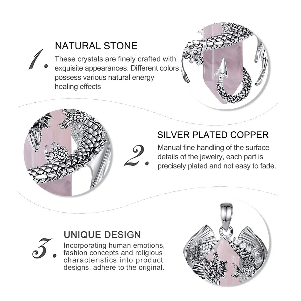 Dragon Twining Hexagonal Rose Quartz Prismatic Necklace