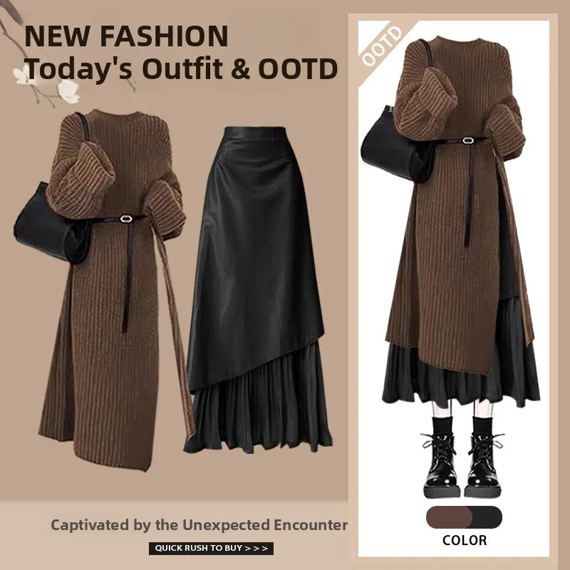 Knitted Sweater And  Skirt Set