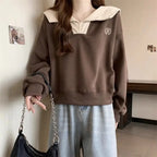 Long-Sleeved Doll Collar Contrasting Sweatshirt