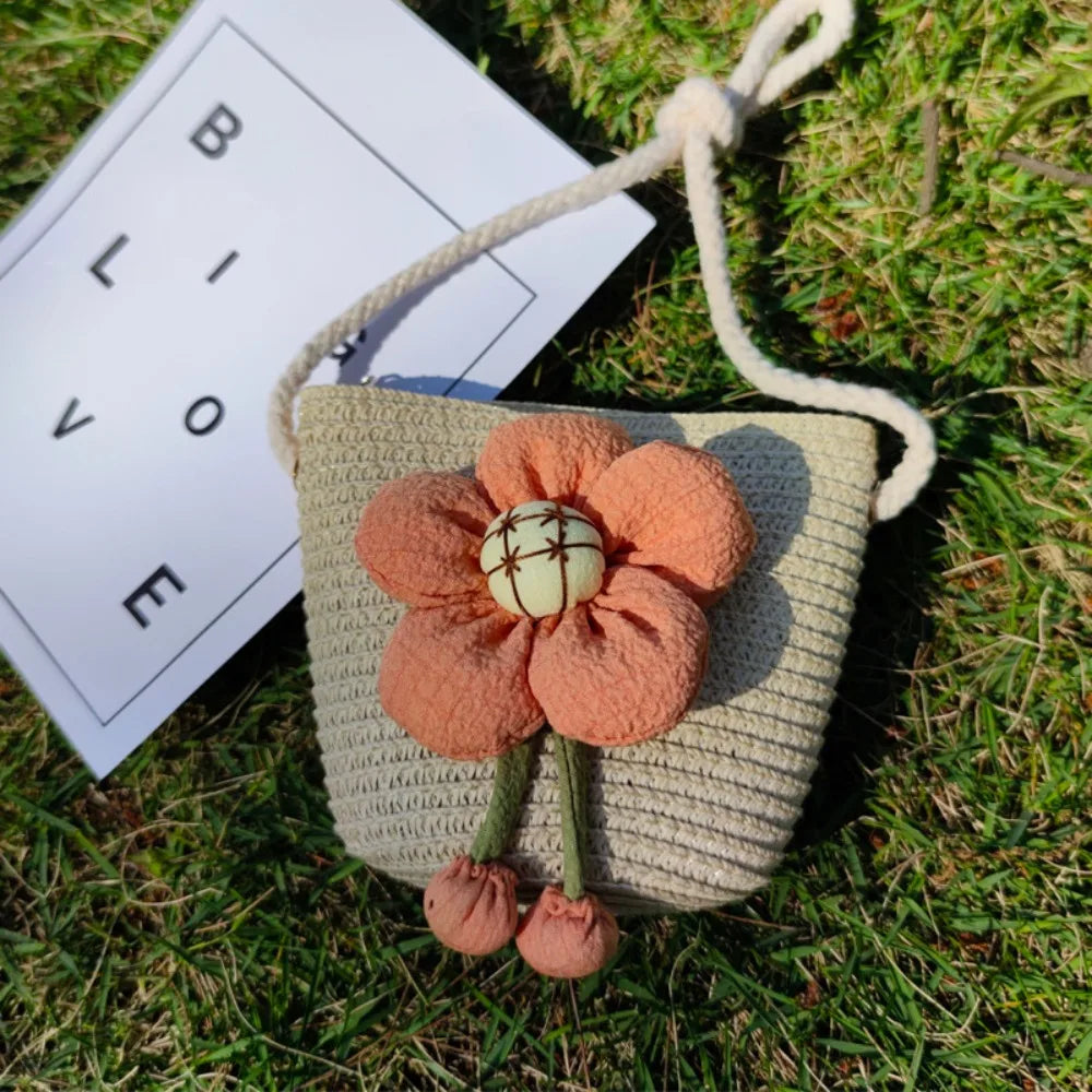 Children Flower Straw Bags