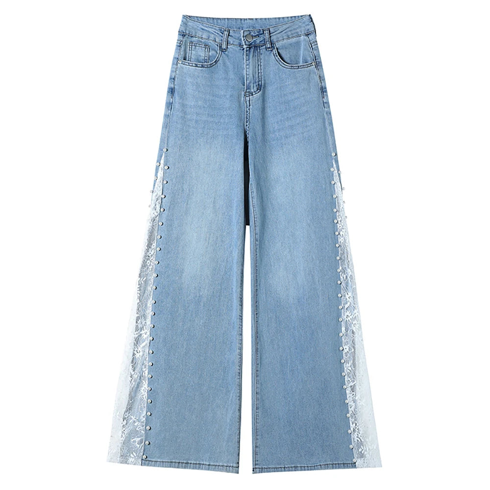 Lace Patchwork Wide Leg Jeans