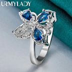 925 Sterling Silver Butterfly Blue Zircon Ring