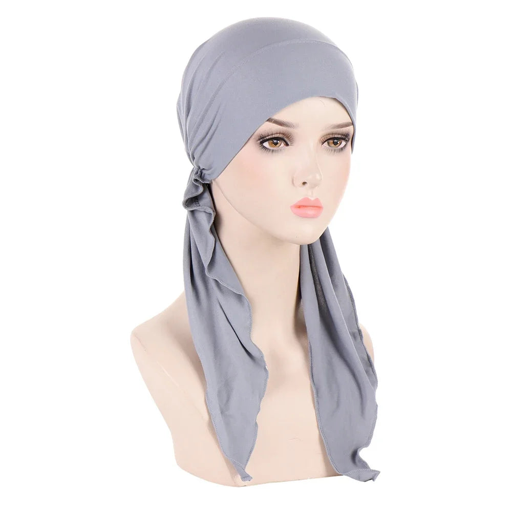 Shiny Glitter Elastic Solid Color Pre-Tied Hijabs Wrap Head Scarf Muslim Turban Bonnet for Women Inner Hat Turbantes Caps Mujer