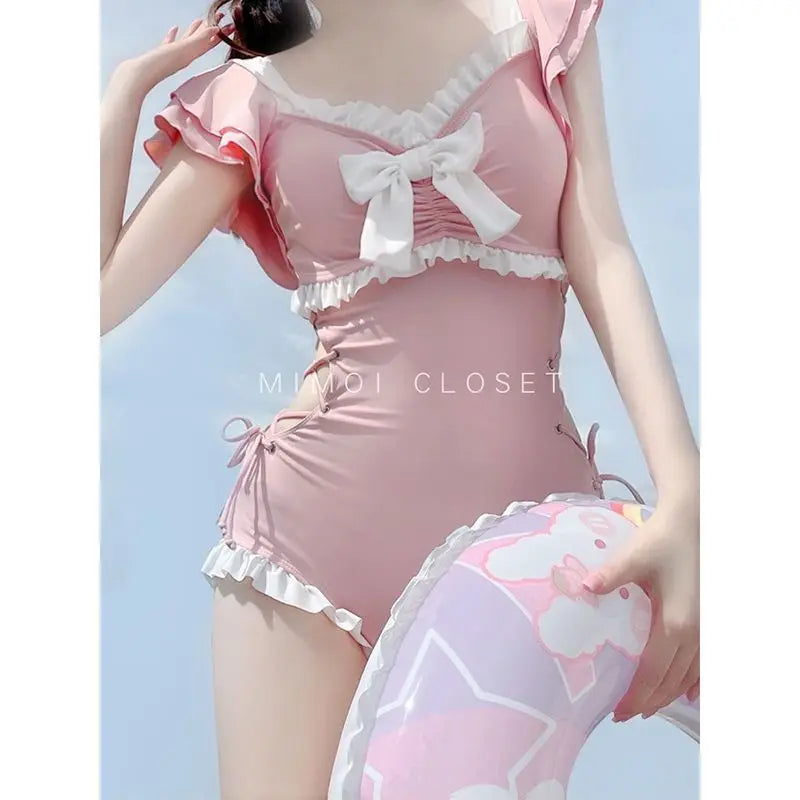 Sweet Patchwork Sleeveless Bowknot One Piece