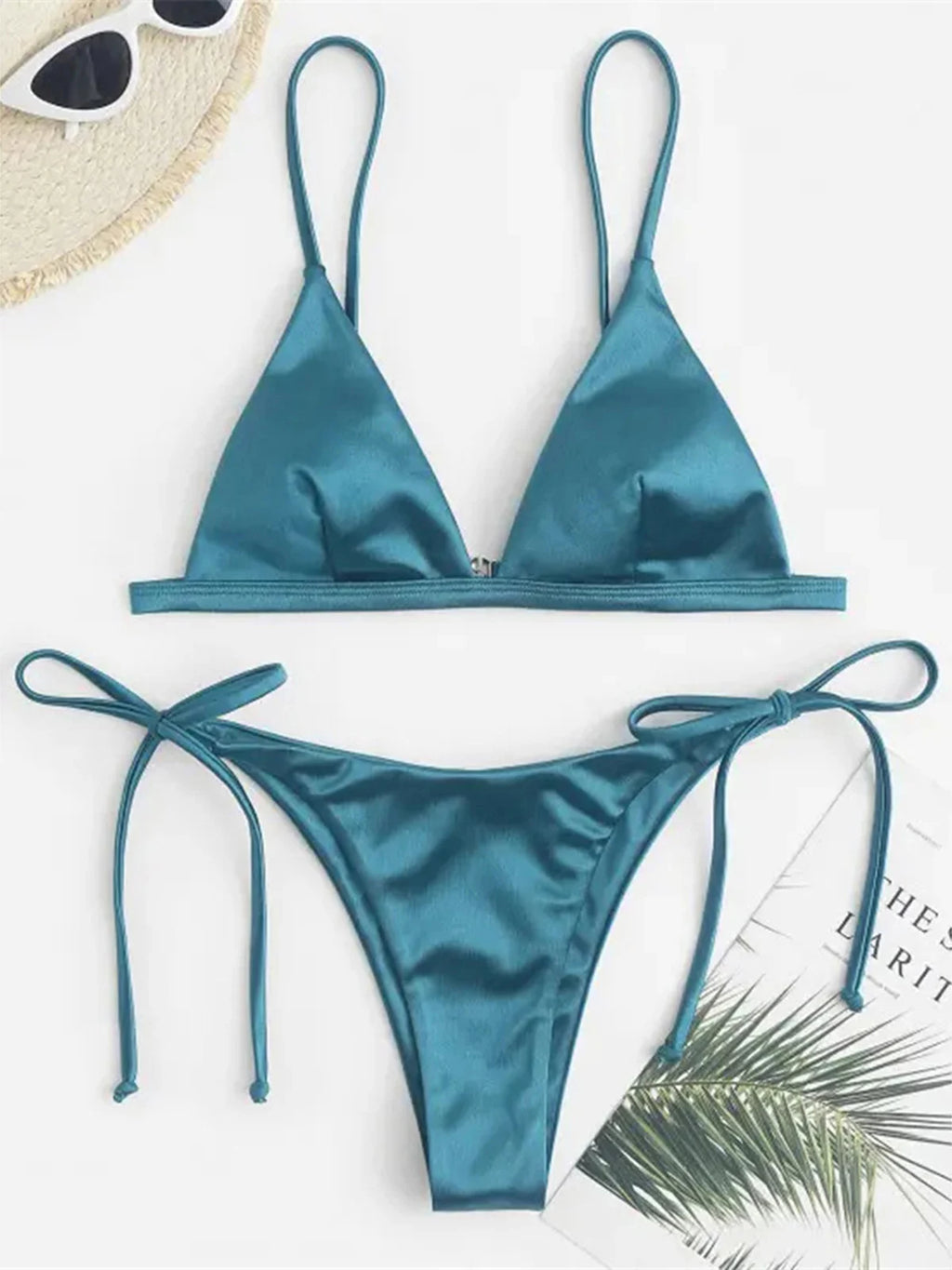 Veinkueeni Satin High Leg Cut Brazilian Bikini