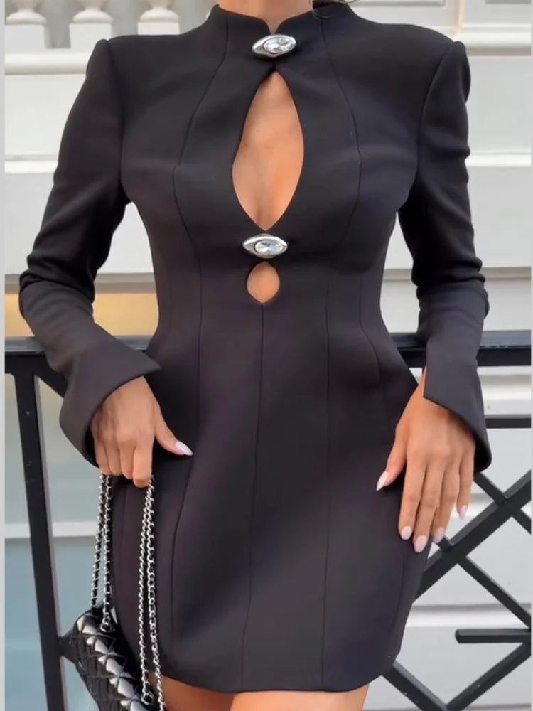 Black Hollow Out Mini A-line Dress