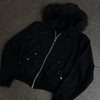 Zip-Up Hoodie with Faux Fur Trim Hood