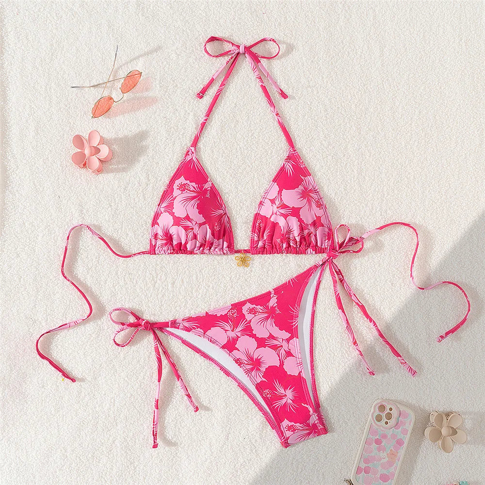 Flower Print Micro Thong Bikini