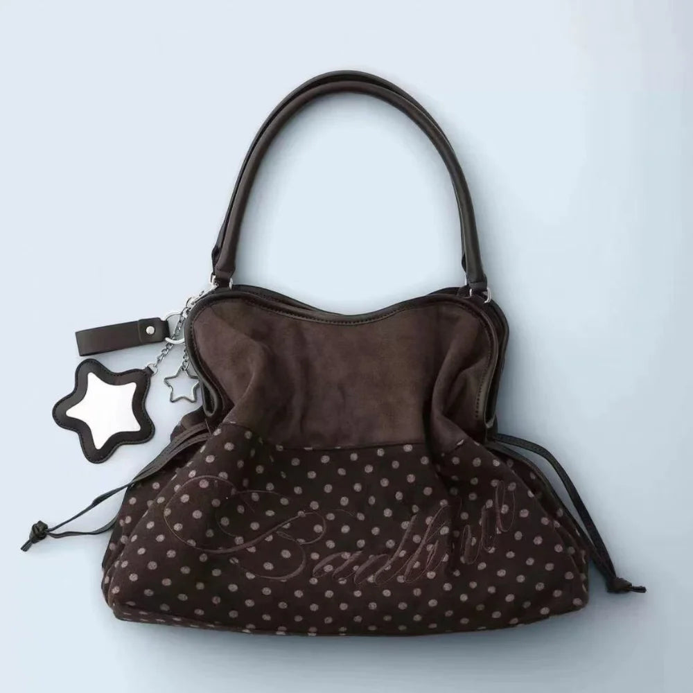 Embroidered Leopard Print Drawstring Tote Bag