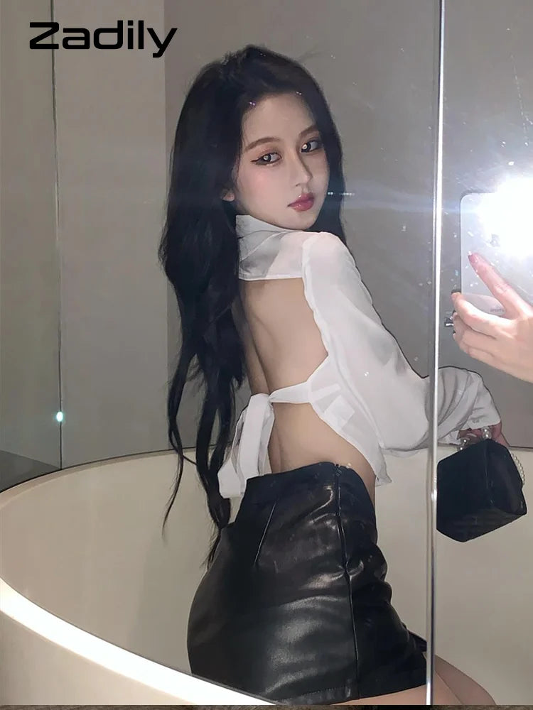 Long Sleeve White Crop Shirt