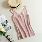 Lace Top V-neck Solid Knit Tank