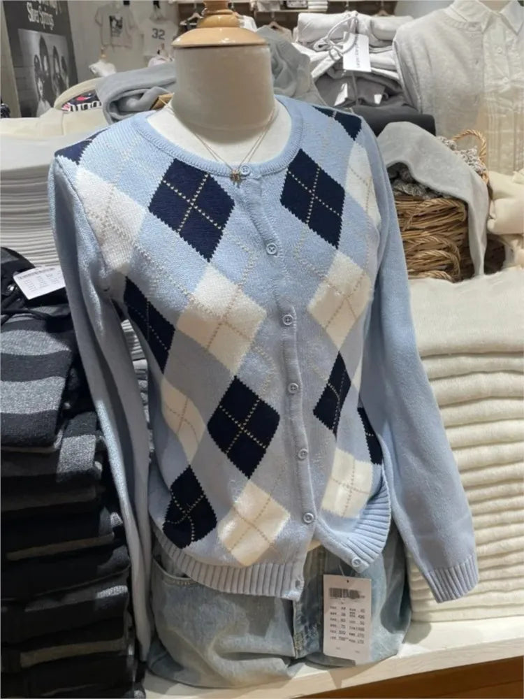 Diamond Jacquard Button Cardigan