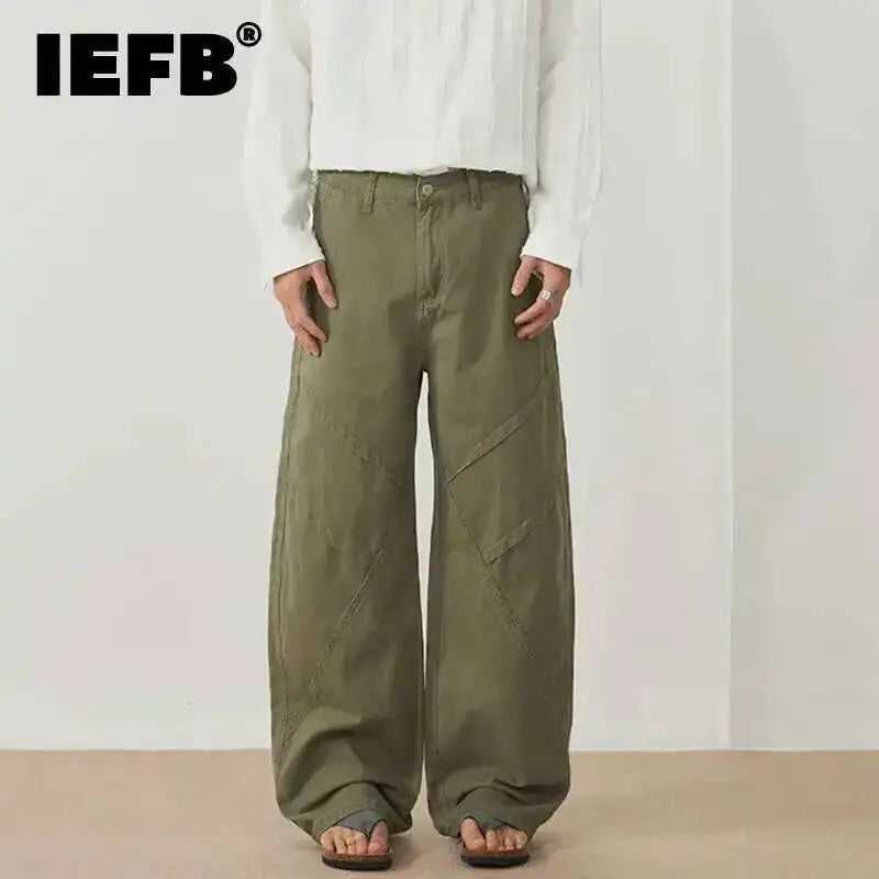 IEFB メンズ カーゴパンツ アメリカンウォッシュ デコンストラクティブ メンズ トレンディ ヴィンテージ ルーズ 立体湾曲ナイフ トラウザーズ 9W1173