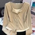 Fake Two Pieces Long Sleeve Slim Fit T-Shirt