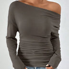 Skew-Neck Long Sleeve T-Shirt