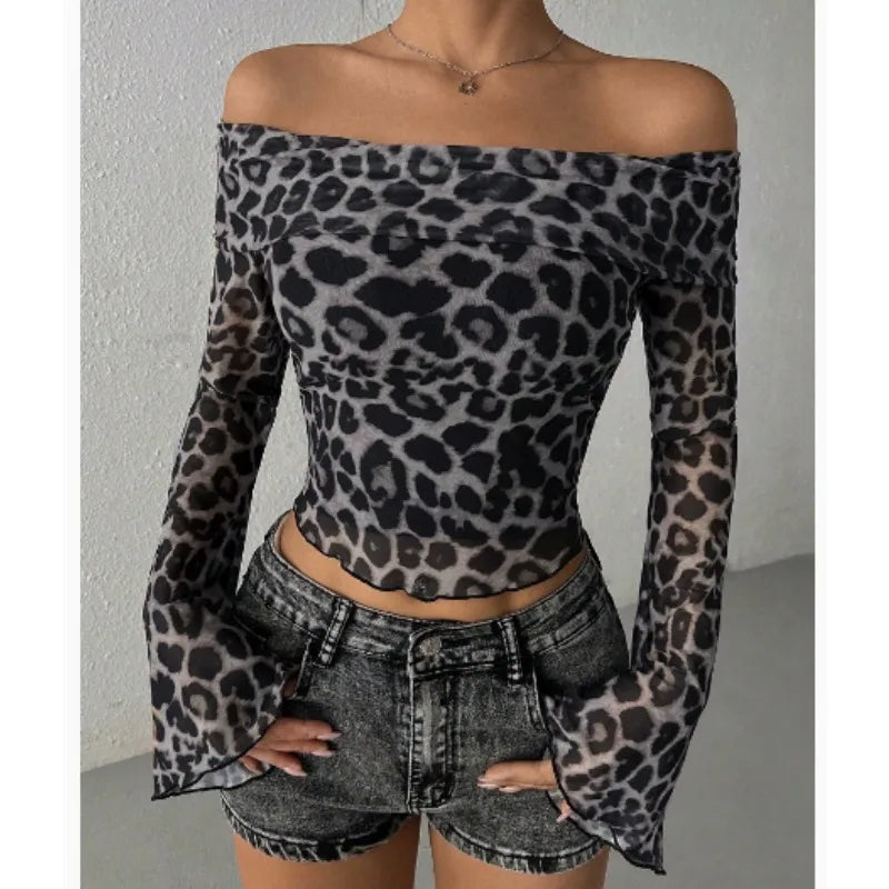 Leopard Print Short Sleeved Round Neck Tee