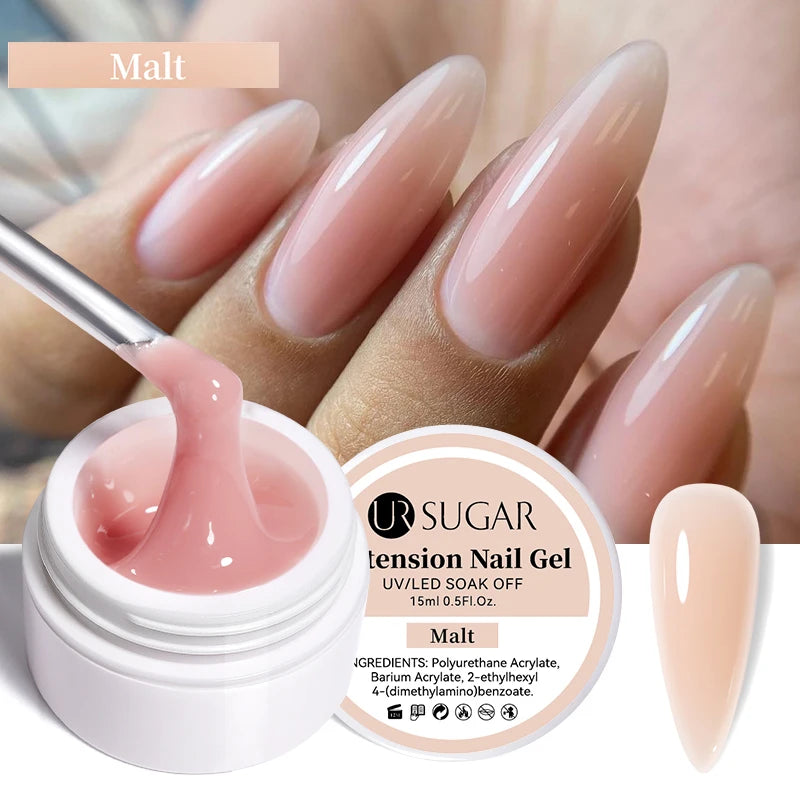 UR SUGAR 15ml Extension Nail Gel Jelly Pink White Clear Hard Gel Extension UV Gel For Nails Finger French Nail Art DIY Manicure