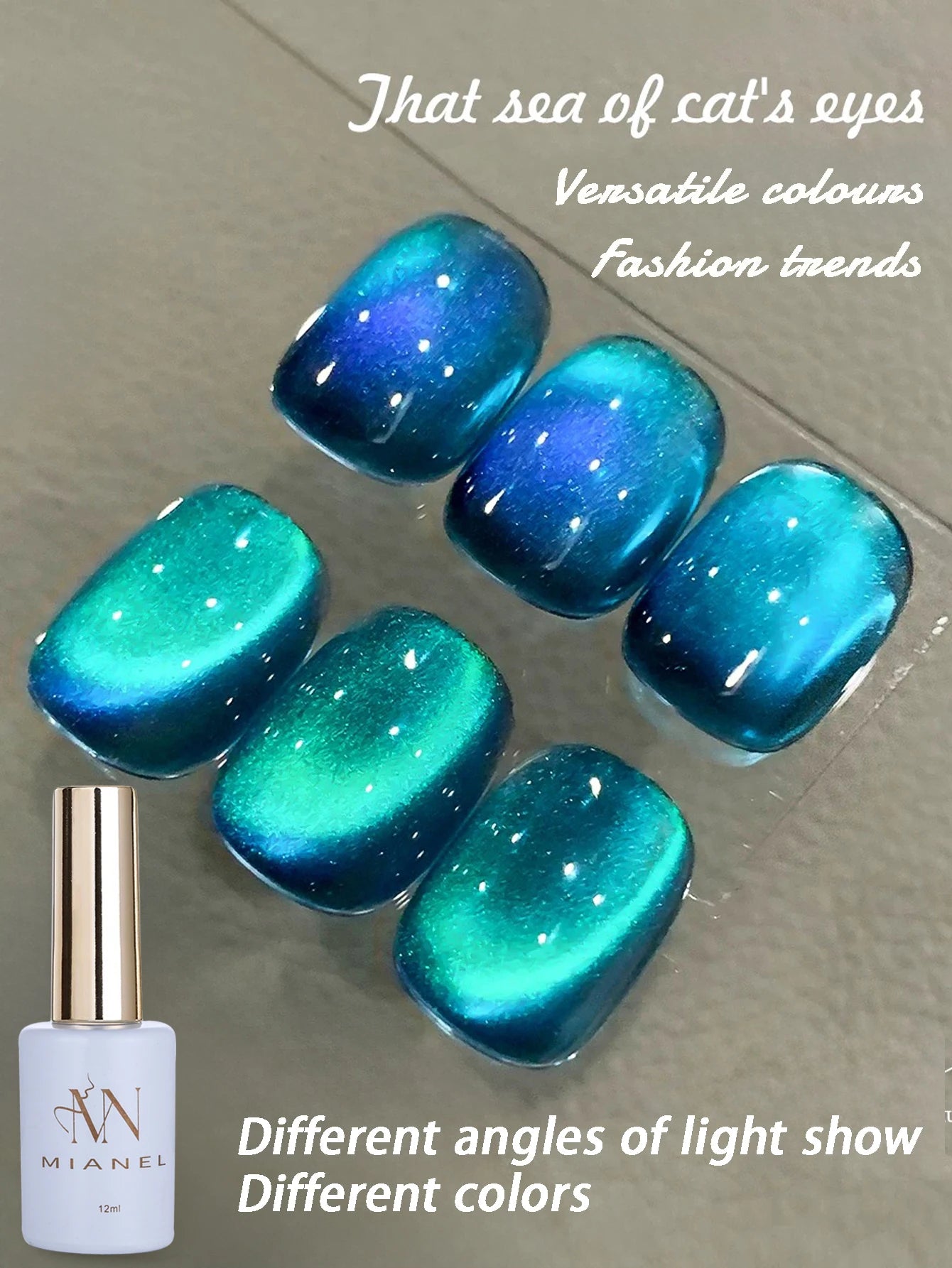 MIANEL 12ML Blue Ocean Cat Eye Gel Nail Polish Mint Mambo Whitenning Glass Beads Cat Magnetic Gel Blue Nails 1-21pcs