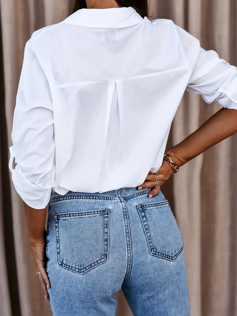 Long Sleeved V-Neck Button Up Shirt