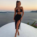 Side Ruched Drawstring Keyhole Skirt