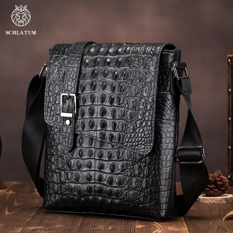 Crocodile Pattern Leather Messenger Bag