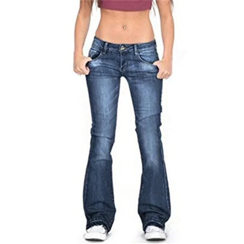 Mid Waist Washed Jeans