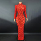 Sparkly Big Rhinestone Transparent Long Dress