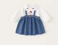 Solid Color Embroidered Denim Strap Skirt