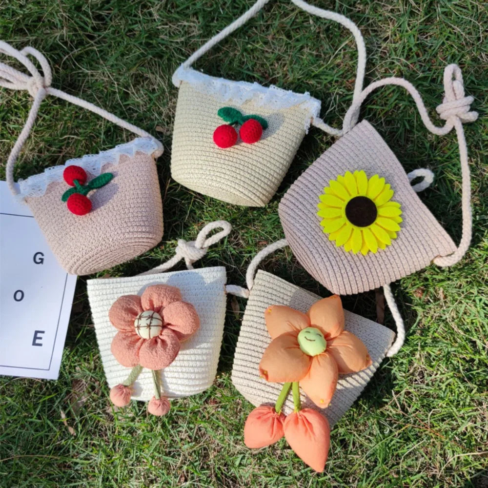 Children Flower Straw Bags