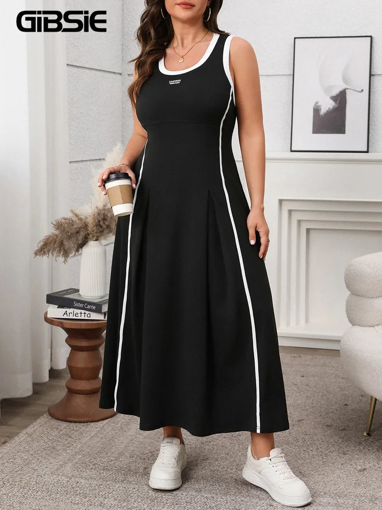Contrast O-Neck Sleeveless A-Line Dress