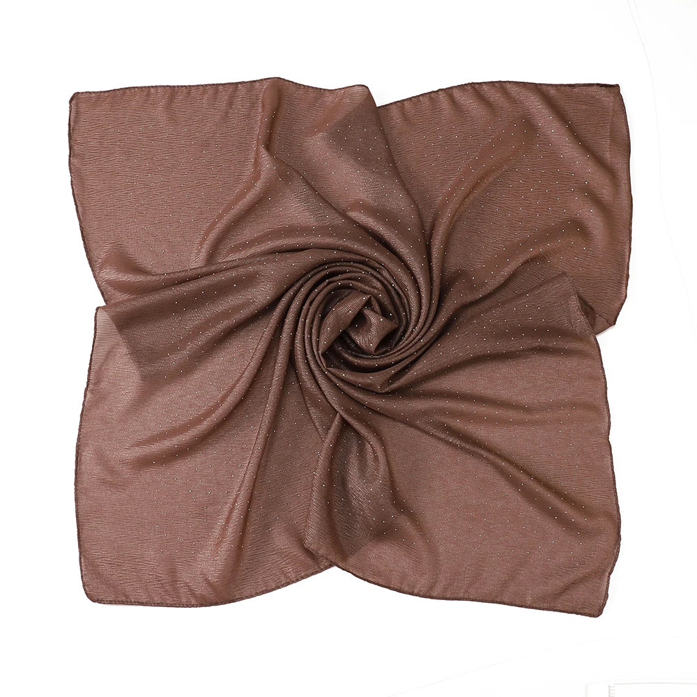 New Muslim Chiffon Square Hijab Premium Rhinestone Scarf Malaysia Shawl Plain Muslim Wraps Soft Turban Headband Shawl Supplier