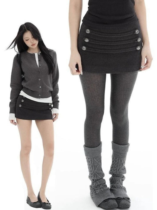 Woolen Double-Breasted Mini Skirt