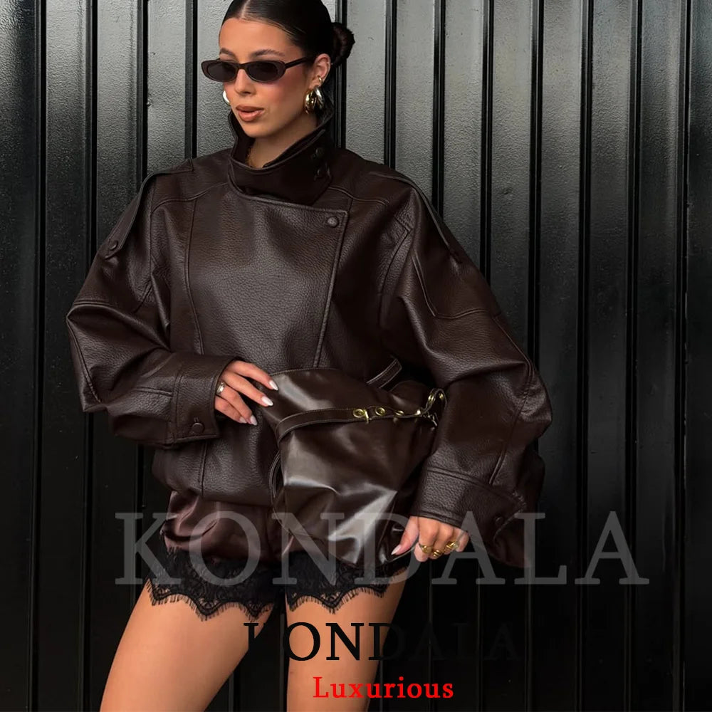 KONDALA Casual Chic Black Leather Jacket