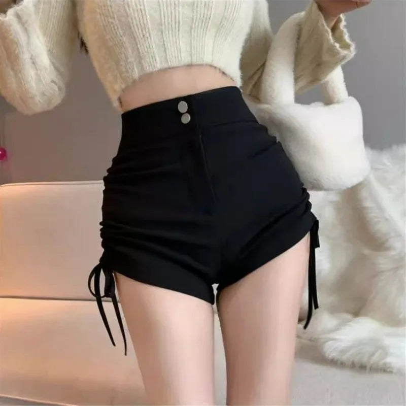 High-Waisted Ruched Drawstring Shorts