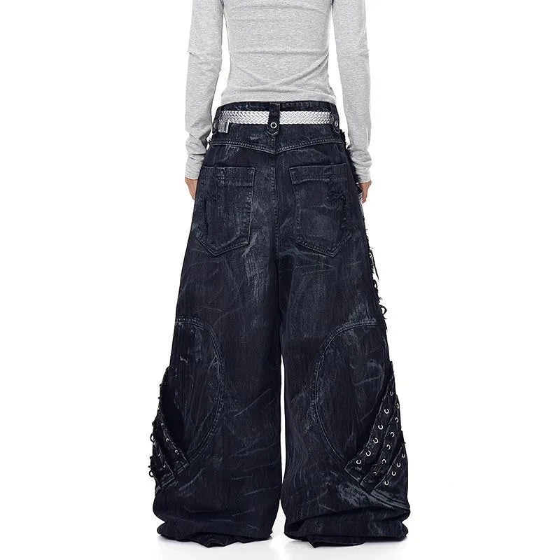 Washed Patchwork Baggy Ripped Jeans