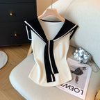Sailor Collar Contrast Thin Knitted Tank