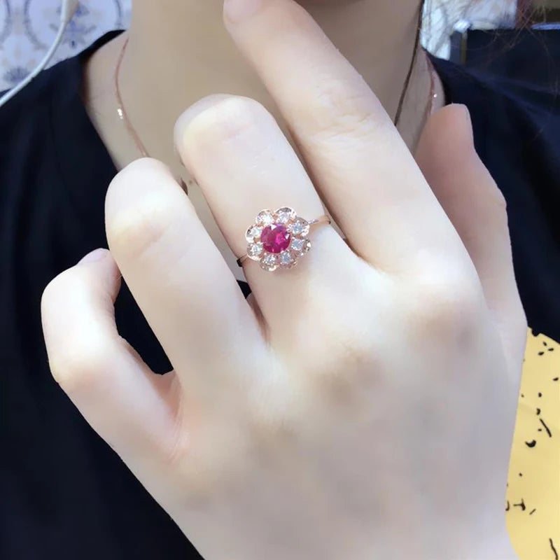 585 Purple Gold Plated 14K Rose Gold Inlaid Crystal Luxury Flower Rings