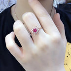 585 Purple Gold Plated 14K Rose Gold Inlaid Crystal Luxury Flower Rings