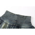 Ruffled Denim Skirt with Layered Lace Detail