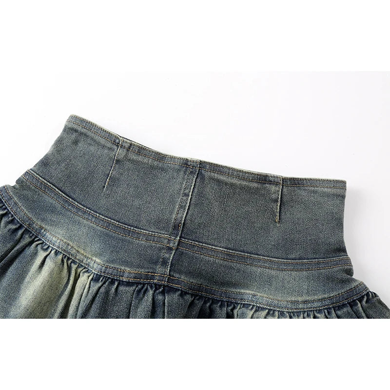 Ruffled Denim Skirt with Layered Lace Detail